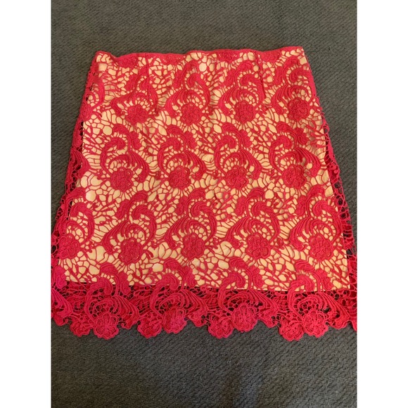 INC International Concepts Dresses & Skirts - INC International Concepts Pink Floral Crochet Lace Mini Skirt Size 6 Scalloped